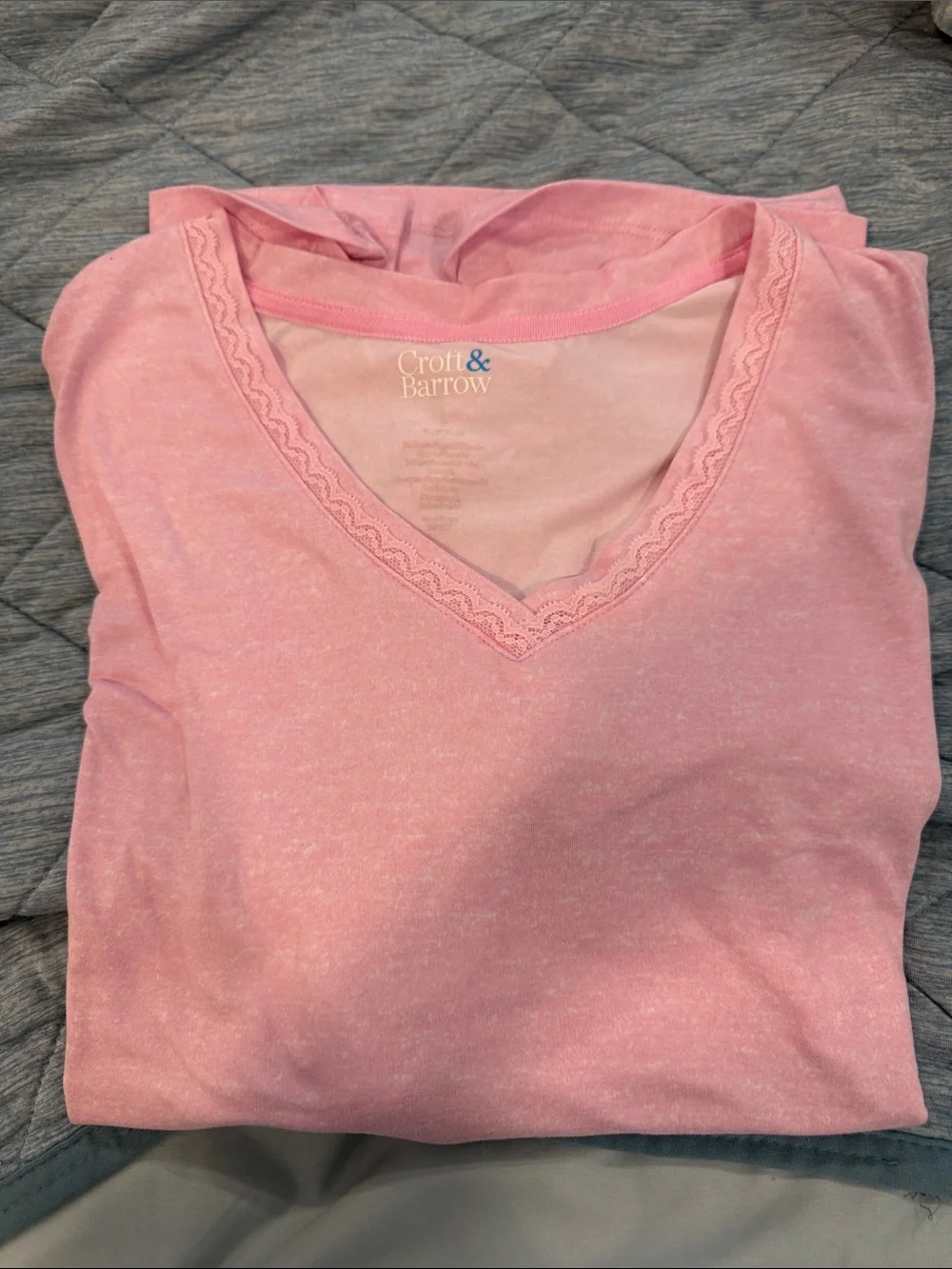 croft & barrow Pink V-Neck Lace-Trim Sleep Top